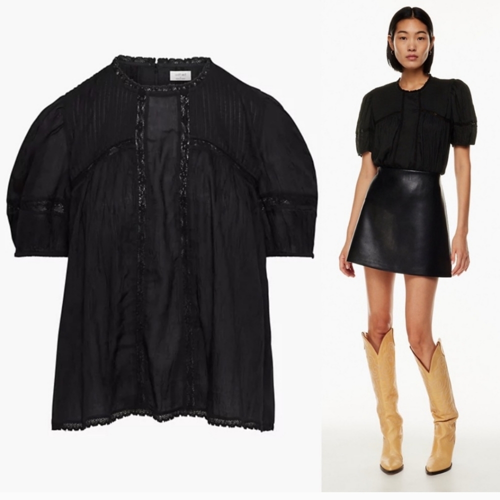 Aritzia Wilfred Wallflower Black Lace Babydoll Blouse